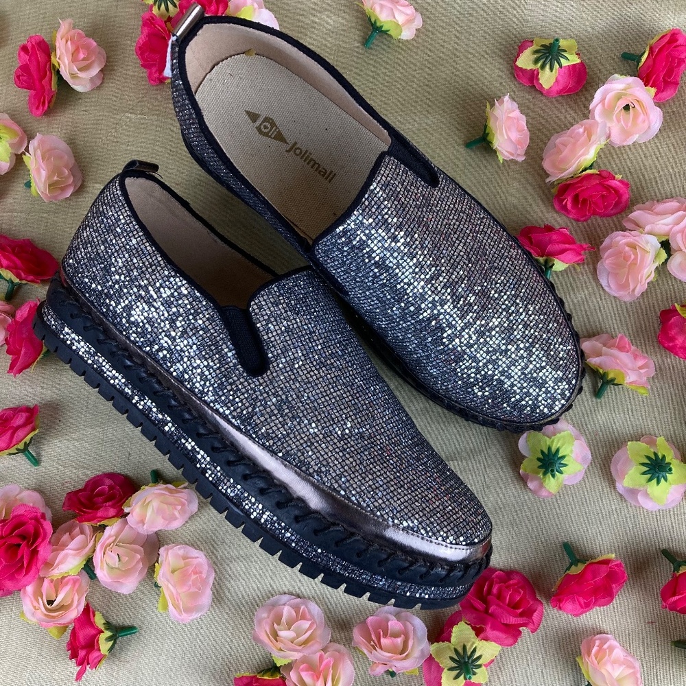 Jolimall Glitter Slip on Sneakers Sz 9 NWOT